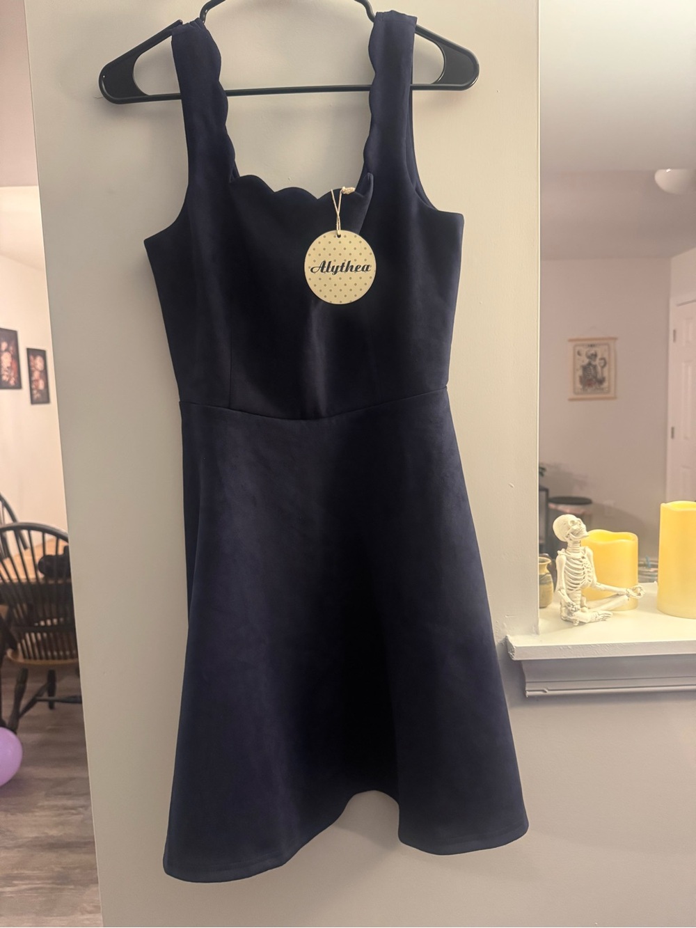 Alythea Navy Scallop-Edge Sleeveless A-Line Dress
